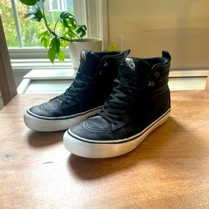Black Leather hightop Vans
